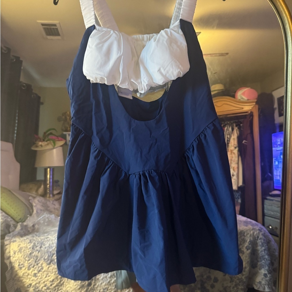 Navy Blue Tennis Dress with White Straps - Picture 5 of 10